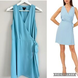 Halogen Sleeveless Wrap Mini Dress Blue Small